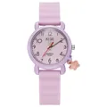 Detail of pink quartz watch with silicone strap and a cute star-shaped pendant charm - Purple
