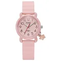 Detailed view of pink quartz watch with silicone strap and star pendant decoration - Pink