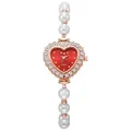 Detalle de reloj corazón oro rosa con esfera roja y correa de perlas blancas - Oro Rosa Rojo