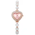 Detalle de reloj corazón de oro rosa con esfera rosa y elegante correa de perlas - Rosa Oro Rosa