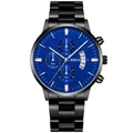 Reloj de cuarzo para hombre con esfera azul, fecha y correa de acero en negro - Caja Negra Esfera Azul Agujas Plateadas
