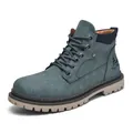 Men's stylish mid-top blue nubuck work boots with thick anti-slip rubber sole - EU 38 / Green