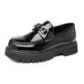Men's black patent leather platform loafers with chunky sole and metal chain detail - EU 39 / Black Patent Leather