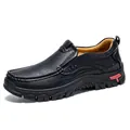 Men's black leather slip-on loafers with durable non-slip outdoor rubber soles - 38 / Black (32399)