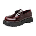 Men's deep burgundy patent leather loafers with silver chain and thick lug sole - EU 39 / Wine Red Patent Leather
