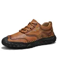Men's brown leather loafer with hand-stitched details and durable rubber sole - EU 38 / Tan