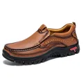 Men's outdoor casual leather shoes in dark brown with durable non-slip rubber soles - 38 / Yellow Brown (32399)