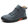 Bottines en cuir pour hommes bleu-gris à lacets avec coutures et semelle en gomme - EU 38 / Bleu