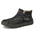 Bottes pour hommes en cuir noir avec surpiqûres blanches et fermeture éclair - EU 38 / Noir