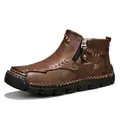 Bottines rétro en cuir marron pour hommes avec fermeture éclair et semelle en gomme - EU 38 / Brun Profond