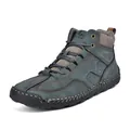 Detail of dark blue men's casual boots with hand-stitched seams and 100% rubber sole - 38 / Green