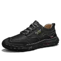 Men's black handmade stitched leather loafers with gray laces and rubber sole - EU 38 / Black