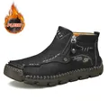 Bottines noires en cuir pour hommes avec doublure en peluche et coutures à la main - EU 38 / Noir Doublé de Polaire