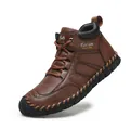 Brown leather high-top boots with brogue details and reinforced hand-stitched soles - 47 / Red Brown