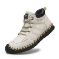 Beige high-top work boots for men with contrast black collar and durable stitching - EU 38 / Off White