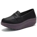 Women's lightweight black leather rocker shoes with comfortable purple thick sole - EU 35 / Black
