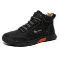 Bottes hautes en cuir noir pour hommes avec surpiqûres blanches et détails orange - EU 38 / Noir