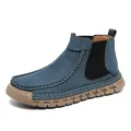 Bottines Chelsea décontractées pour homme en nubuck bleu avec surpiqûres faites à la main - EU 38 / Bleu (967)