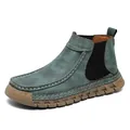 Bottines Chelsea homme en daim bleu paon avec semelle épaisse antidérapante et couture - EU 38 / Green (967)