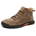 Bottes hautes en cuir marron pour hommes avec détails orange et semelles cousues - EU 38 / Kaki