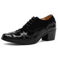 Black leather and suede Cuban shoes with stylish embroidery and chunky heels - EU 38 / Flame Print Patchwork Style (DJ2903-Black)