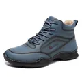 Bottes montantes en cuir PU bleu foncé pour hommes avec semelle épaisse antidérapante - EU 38 / Bleu foncé