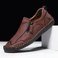 Dark brown leather loafer for men with side zipper, hand stitching and rubber sole - EU 38 / Burgundy