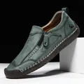 Mocassins en cuir vert avec fermeture éclair latérale et semelle en caoutchouc - Vert