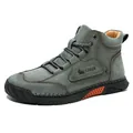 Men's high-top outdoor boots in grey-green matte leather with a thick stitched sole - Green