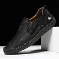 Mocassins décontractés en cuir grainé noir pour hommes avec fermeture éclair latérale - Noir