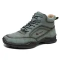 Bottes hautes à lacets pour hommes en cuir nubuck gris anthracite avec semelles antidérapantes - EU 38 / Vert