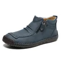 Men's dark blue casual high-top leather boots with side zipper and handmade stitching - 38 / Blue