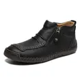 Classic black leather outdoor ankle boots for men with side zipper and rubber sole - 38 / Black (830)