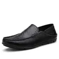 Classic black leather loafers for men with hand-stitched moccasin details and rubber sole - EU 38 / Black