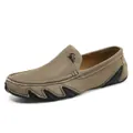 Mocassins pour hommes en daim kaki avec coutures mocassin et semelle ondulée - 38 / Khaki