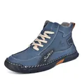 Men's high-top casual outdoor boots in navy blue suede with contrast stitching - EU 38 / Dark Blue