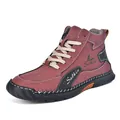 Men's mid-top outdoor leisure boots in deep wine red matte finish with white laces - EU 38 / Burgundy