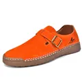 Orange suede loafers for men featuring a metal buckle detail and durable non-slip sole - 38 / Orange