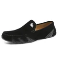 Mocassins homme en daim noir avec logo mouton et semelle en caoutchouc antidérapante - 38 / Noir