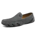 Mocassins pour hommes en daim gris foncé avec semelle antidérapante et logo gaufré - 38 / Gris