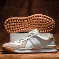 Classic white leather retro German army trainers with non-slip gum sole for daily casual wear - 38 / Sand
