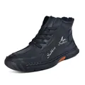 Bottines noires en cuir pour hommes avec détail de semelle alvéolée orange - Noir