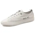 White leather men's casual low-top sneaker featuring side letter text and rubber sole - EU 39 / White