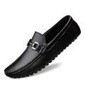 Classic black leather loafers for men with silver metal buckle and non-slip rubber sole - EU 37 / Black