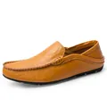 Men's leather loafers in ginger yellow with hand-stitched details and soft rubber soles - EU 38 / Yellow Brown