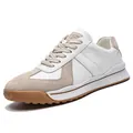 Classic white and beige retro trainers with suede overlays and durable gum rubber sole - EU 38 / Sand