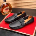 Men's black pebble leather loafers with hand-stitched U-toe and woven strap detail - 38 / Casual Loafers (9959) / Black