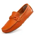 Men's bright orange leather loafers featuring premium pebble grain and soft hand-stitched details - 38 / Casual Loafers (1702) / Orange