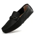 Mocassini da uomo in pelle nera motivo litchi con cuciture a mano classiche - 38 / Mocassini Casual (1702) / Nero