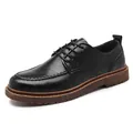 Classic black leather lace-up men's shoes with thick brown soles and litchi texture - EU 39 / Black